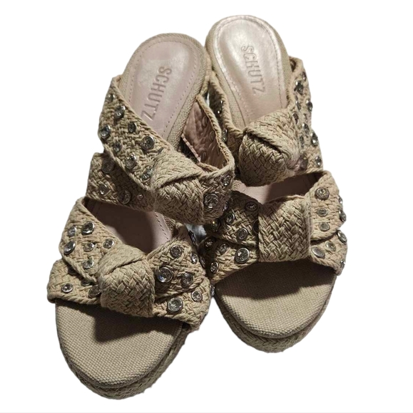 Schutz Enire Crystal Embellished Rope Wrap Knotted Wedge Sandal - Picture 7 of 8